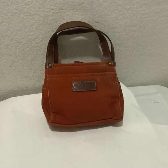 Fossil Red Canvas & brown leather small Handbag tote vintage - Picture 1 of 16